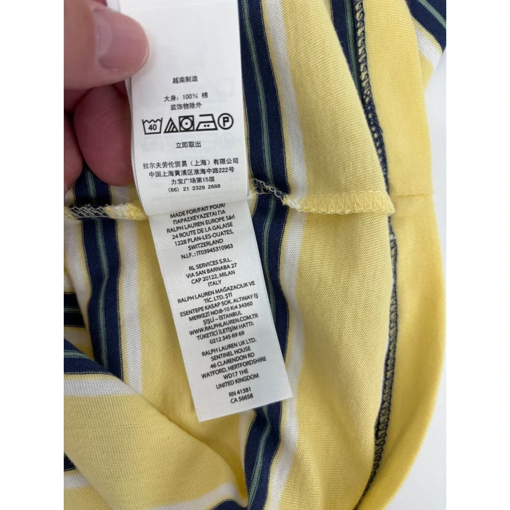 Polo Ralph Lauren Mens Yellow Navy Striped Pony Logo T-Shirt Large Classic Fit